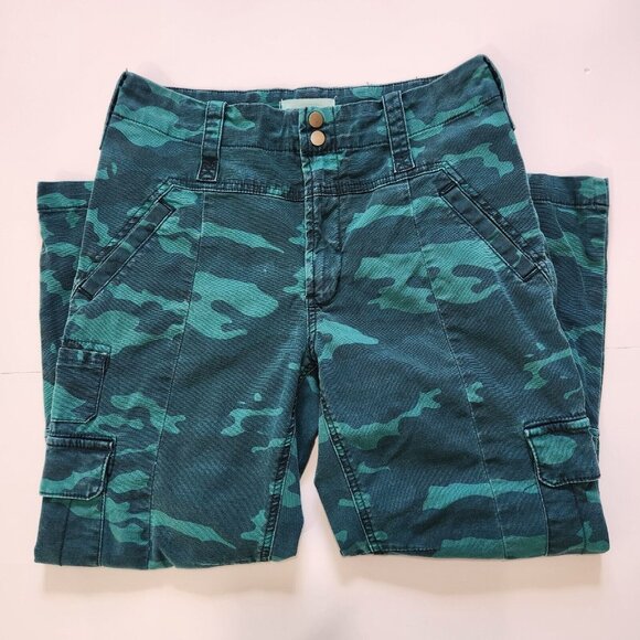 Anthropologie Austen High Rise Cargo Crop Pant Womens 30 Green Camo Canvas - Picture 11 of 12